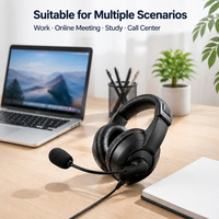 Headset Berkabel dengan Mikrofon Over Ear untuk Pekerjaan Kantor dan Belajar, Pengisian Daya Tipe-C, Tahan Air IPX0