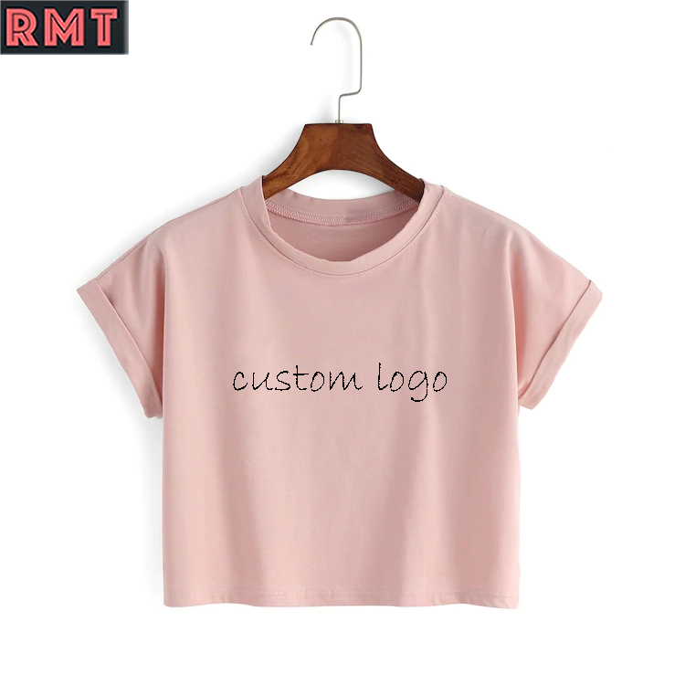 Women Soft Comfortable T-shirt Custom Logo Short Sleeve Crop Top Cropped Tee