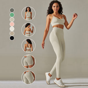Haute qualité sans couture 5 pièces combinaison d'entraînement solide Sexy soutien-gorge haute élastique Leggings Fitness Scrunch bout à bout levage Shorts ensembles de Yoga - Product Image 1