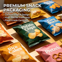 Sachet coussin thermoscellable à soufflet arrière, imprimé sur mesure, de qualité alimentaire, anti-odeur, pour chips, croustilles de maïs, noix et gelée