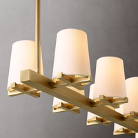 Lustre rectangulaire moderne en laiton brossé avec abat-jour en tissu, style américain, décoration de la maison, salle à manger, luxe