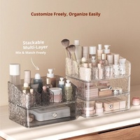 Boîte de rangement cosmétique en plastique transparent à texture glacier, multi-compartiments pour coiffeuse, soins de la peau, cosmétiques, rouges à lèvres