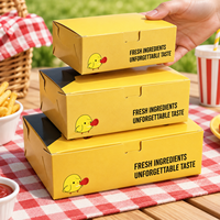 Boîte à emporter pour poulet frit, personnalisée, biodégradable, avec revêtement, couvercle à fermeture verni, rabats latéraux pliables, pour l'emballage de la restauration rapide
