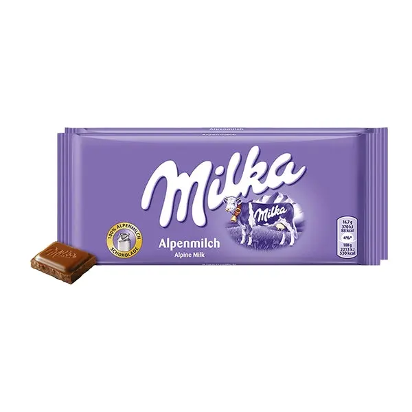 Milka अल्पाइन दूध 24x100g बार/दूधिया बार चॉकलेट जायके milka चॉकलेट 100g जर्मनी चॉकलेट पूर्ण बॉक्स के 24 सलाखों कैंडी