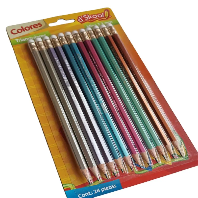 इरेज़र के साथ 7 इंच धातुई रंग एचबी लकड़ी की पेंसिल