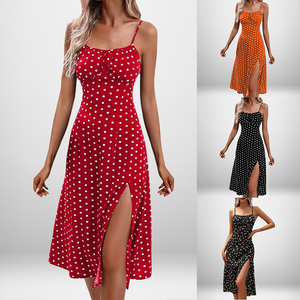 Robe Cami Vintage à Pois d'Été en Gros avec Jupe Fendue Haute, Livraison Rapide, Idéale pour les Escapades du Week-end, <span class=keywords><strong>Look</strong></span> Décontracté, Robes Décontractées pour Femmes - Product Image 2