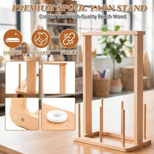 Soporte de madera para múltiples bobinas de hilo, estante de almacenamiento de escritorio para tejer y hacer ganchillo, con 6 bobinas de colores, organizador práctico - Product Image 2