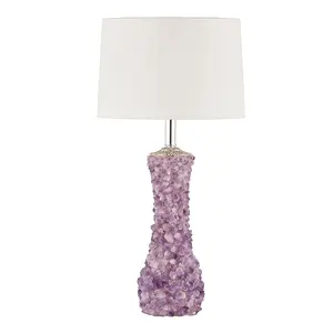 Cloth Lampshade Illumination Table Lamp Purple and White Crystal Stone Modern LED Electric Copper Byron Ceramic Bed Lamp 50000