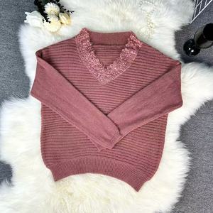 Otoño Invierno <span class=keywords><strong>mujer</strong></span> Casual estilo coreano <span class=keywords><strong>Chaqueta</strong></span> larga suéter suelto encaje cuello en V Comercio exterior transfronterizo para <span class=keywords><strong>Amazon</strong></span> EE. UU. Europa - Product Image 4