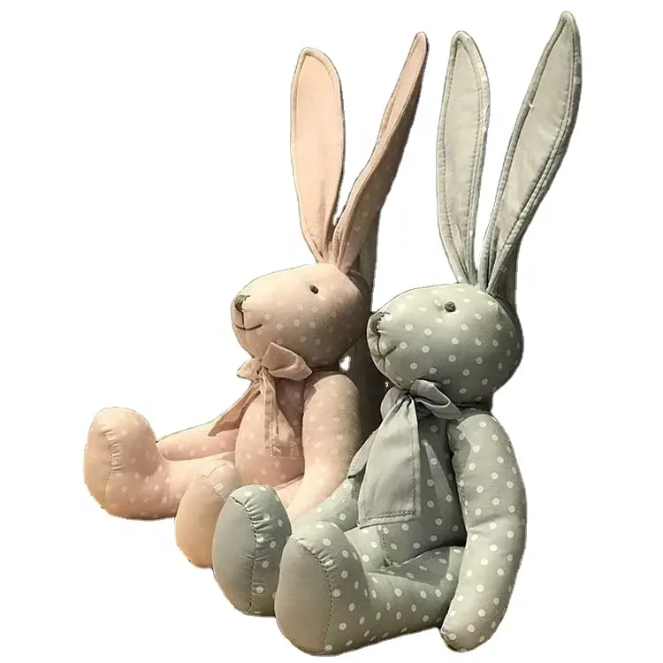 2021 Amazon Hot Selling 100% cotton fabric bunny rabbit doll blue pink dot rabbit toy joint bunny doll for baby