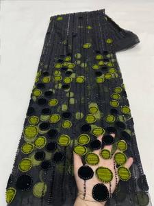 NI.AI新しいデザインベルベットネットレーススパンコール生地刺繍ビーズレースネット生地 - Product Image 5