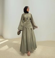Ensemble 2 Pièces Premium en Coton pour Femme Musulmane – Hauts Élégants et Robe Longue – Tenues Modestes Arabes de Dubaï 2026