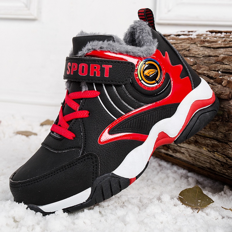 Детская обувь, зимние легкие детские кроссовки для мальчиков, меховые Нескользящие дышащие детские повседневные баскетбольные туфли