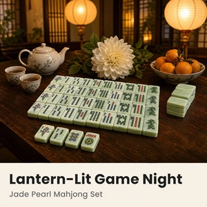 Jeu <span class=keywords><strong>de</strong></span> Mahjong américain avec finition en perles <span class=keywords><strong>de</strong></span> jade, tuiles au design traditionnel chinois avec jokers, étui <span class=keywords><strong>de</strong></span> rangement, cadeau pour femme - Product Image 2