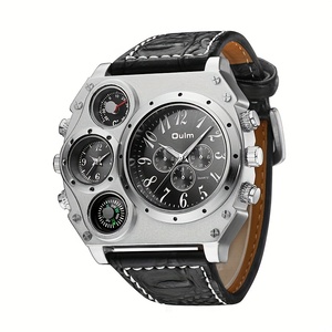 Luxury <strong>Men's</strong> <strong>Sporty</strong> Quartz <strong>Watch</strong> with Compass, Chronograph Thermometer Stainless Steel Case, Orange Dial, Faux Leather Strap - Product Image 6