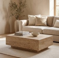 Table basse en travertin beige, design simple et créatif, fabrication directe d'usine, en vente