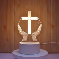 Lampe de chevet LED 3D en acrylique avec croix de Jésus-Christ, lumière visuelle nocturne, décoration de chambre, cadeau chrétien pour anniversaire, Noël, Pâques
