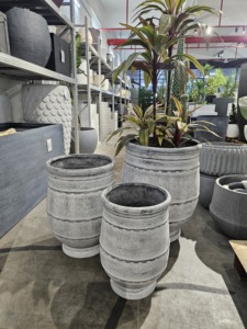 Juego de Macetas Modernas de Hormigón para Exteriores, Jardineras para Plantas y Flores, Estilo Minimalista con Patrón Circular - Product Image 4