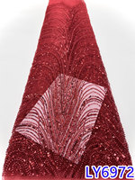 Tissu en dentelle brodée perlée marron de luxe NI.AI de haute qualité, dentelle en filet à sequins élégante pour robe de mariée et décoration intérieure LY6972