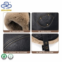 Gorro de aviador de piel sintética personalizado OEM con orejeras forradas de piel, gorra de invierno tipo bomber con parche de escudo con costuras doradas al por mayor
