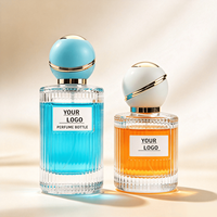Flacon de parfum en verre transparent cylindrique vide portable de 30 ml et 100 ml avec bouchon sphérique coloré pour le transfert de parfum et le stockage de fragrances
