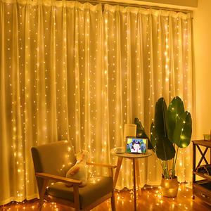 Guirlande de rideau de fenêtre USB Power 3x3m blanc chaud LED Festoon Lights avec télécommande Star Style <span class=keywords><strong>pour</strong></span> la décoration extérieure du Nouvel An et de Noël - Product Image 2