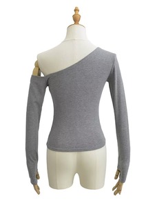 CNSHELL Casual Basic Slim Fit Pullover One Shoulder <strong>Thumb</strong> <strong>Hole</strong> Cropped Long Sleeve <strong>Top</strong> for Women - Product Image 3