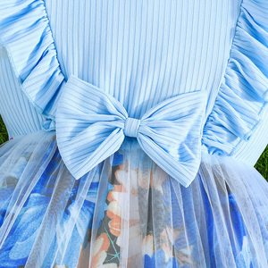 ชุดเดรสพิมพ์ลายดอกไม้หรูหราสำหรับเด็กผู้หญิง 4-8 ปี แขนสั้นระบายน่ารัก โบว์สวยงาม เสื้อผ้าสำหรับงานปาร์ตี้เด็ก - Product Image 5