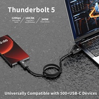 Câble de données Thunderbolt 5 d'usine, 1,8 m, transmission haute vitesse 120 Gbit/s, charge rapide 240 W, PD multifonction, double Type-C pour ordinateur