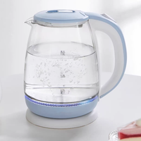 Bouilloire électrique sans fil durable à base rotative à 360 degrés, antidérapante, avec rangement pour le cordon d'alimentation, en verre transparent, 5 couleurs, pour usage hôtelier