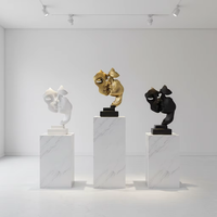 Décoration d'art de bureau de salon moderne, statue de couple en fibre de verre noire, taille réelle, art moderne, sculpture de visage humain