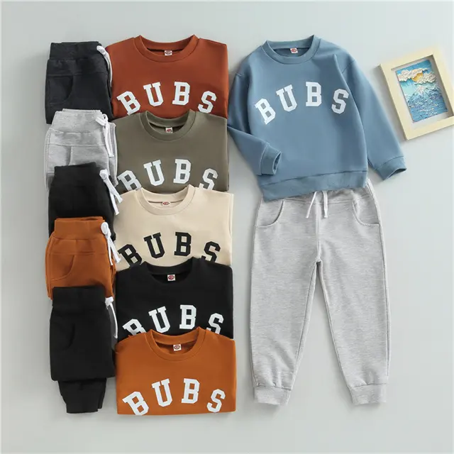 OEM Manufacturer Outfits Long Sleeve BUBS Sweatshirt Pants Children Autumn Clothes Boys Kids Clothes Set
