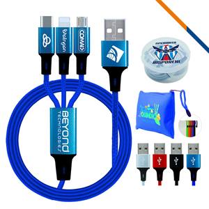 Kabel Charger USB Nylon 3 in 1 Tipe C Android Berkualitas Tinggi 1,2 Meter untuk Hadiah Bisnis & Promosi - Product Image 3