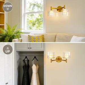Modern Copper Wall <b>Lamp</b> With Glass Cylindrical Shades LED <b>Warm</b> White Light For Bathroom Vanity Mirror - Product Image 5