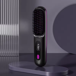 Brosse lissante électrique sans fil rechargeable OEM en gros, peigne chauffant rapide avec écran LCD - Product Image 2