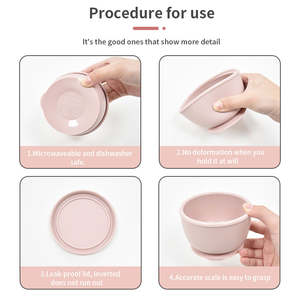 Nuevo Tazón para Niños Libre de BPA, Reutilizable, Antideslizante, de Silicona de Grado Alimenticio, Lindo Tazón para la Cena, Fácil de Limpiar, Tazón de Succión para Bebés con Tapa - Product Image 5