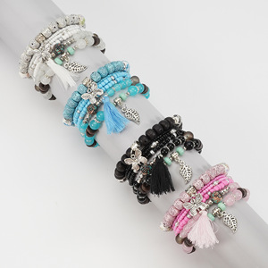Fashion Jewelry <b>Beaded</b> <b>Bracelets</b> Set With Butterfly Tassel Charm Women's Gift Made In China - Product Image 3