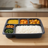 Boîte repas jetable en polypropylène 6 compartiments, qualité alimentaire, pour plateaux de traiteur et préparation de repas, vente en gros