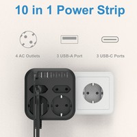 Multiprise de protection contre les surtensions 10-en-1 aux normes européennes avec 4 prises CA + 6 ports USB à charge rapide