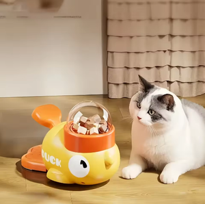 Pengumpan hewan peliharaan otomatis ramah lingkungan interaktif mangkuk plastik Bebek kecil kuning pola Solid untuk kucing dan anjing - Product Image 2