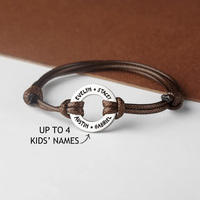 Bracelets à breloques circulaires en or 18 carats avec gravure personnalisée, bracelet en acier inoxydable avec anneau rond gravé personnalisé, cordon réglable
