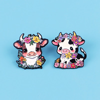 Broches en émail motif fleur et animal pour sacs à dos, adorables broches vache pour femmes, accessoires de mode, cadeau pour amis