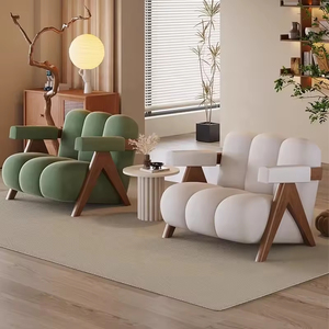 Sofá Individual Minimalista Nórdico con Tela de Terciopelo <span class=keywords><strong>y</strong></span> Sillón de Diseño Relajado, Patas de Madera Maciza, Ideal para Salas de Recepción - Product Image 2