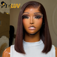 Perruques en cheveux humains vietnamiens bruts, lisses comme des baguettes, double densité, avec fermeture frontale en dentelle HD sans colle, couleur marron ombré, pour femmes noires, vente en gros