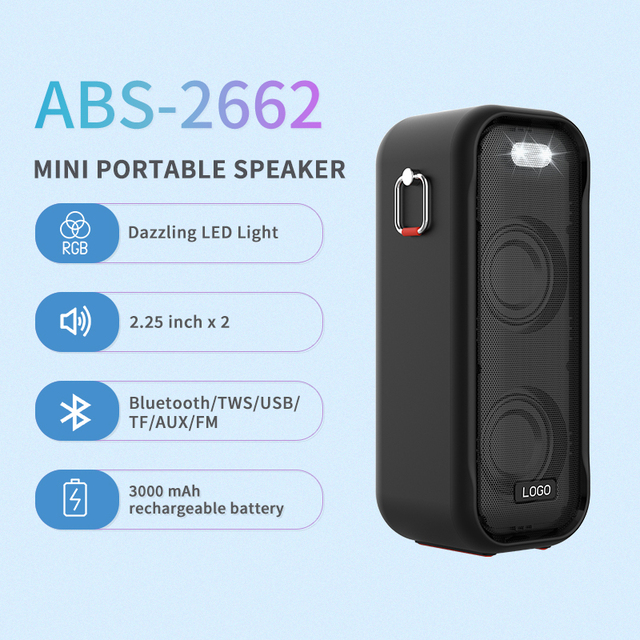 ABS-2662 Portable Speaker Wireless Subwoofer Blue Tooth Fm Usb TF Small Speakers with Strobe Light New OEM Outdoor