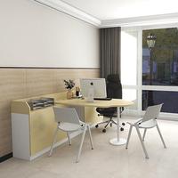 Table de bureau médical moderne en bois avec tiroirs verrouillables, design en L, surface de travail spacieuse, flux de travail organisé, écologique