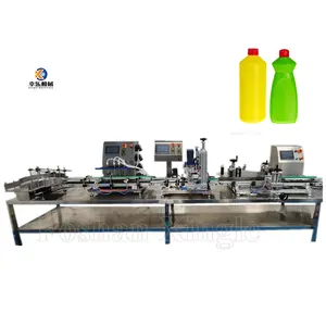 Tabletop Water Juice Glue Oil Line For Spray Automatic Liquid Vials Screw Cap Bottle Filling Capping And Labeling Machine