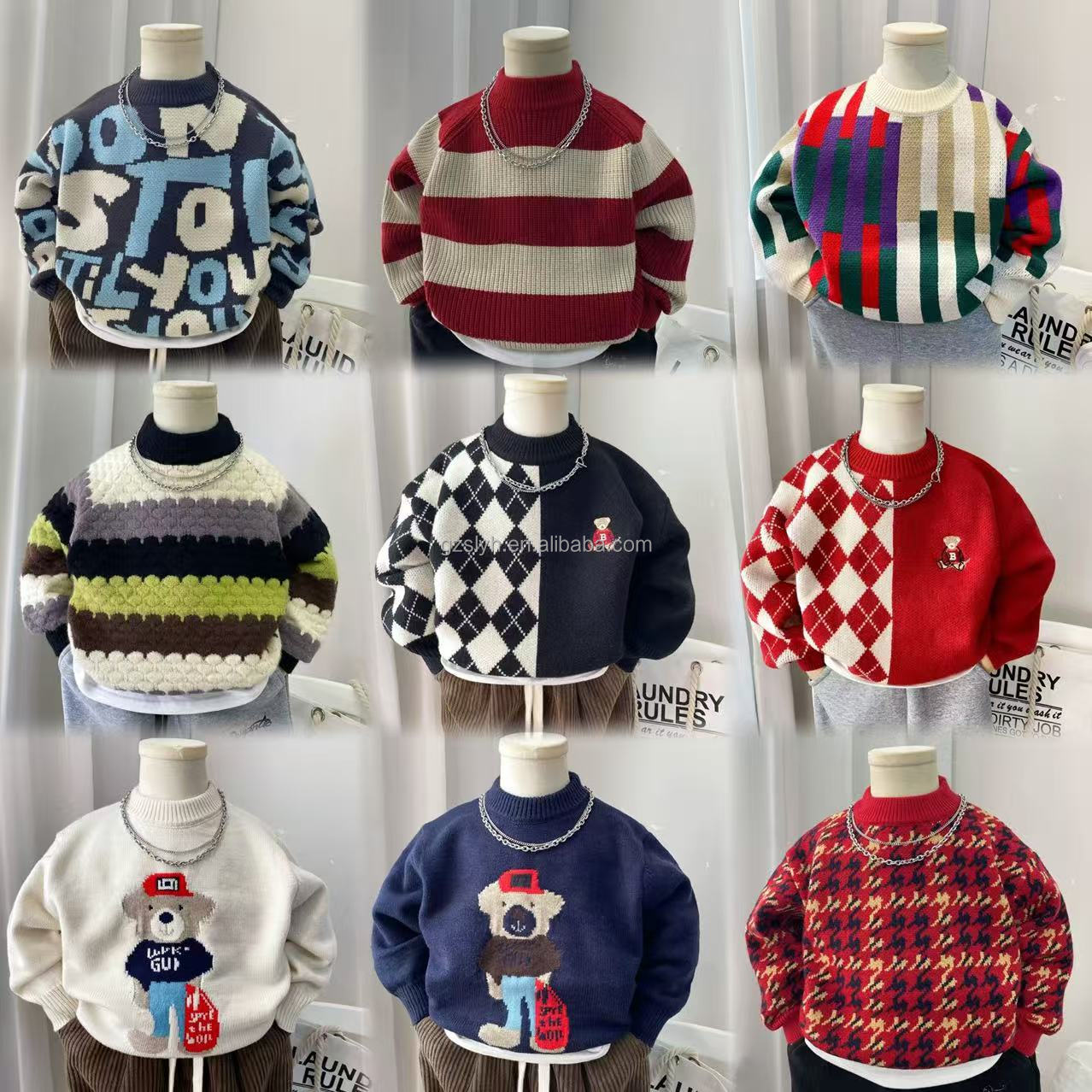 New Autumn and Winter Hook-knitted Velvet Sweaters, Boys' and Girls' Base Shirts, Children's and Baby Style Sweaters