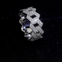 Usine directe de haute qualité Hip Hop deux rangées en argent Sterling 925 Pass Diamond Test VVS Moissanite Iced Out Cuban Ring pour hommes
