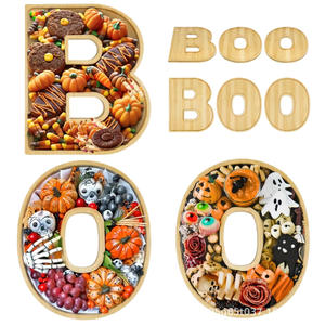 Plateau à lettres créatif en bois de bambou BOO 30x25cm, plat de service pour desserts et fruits pour fête d'Halloween, décoration d'intérieur - Product Image 4